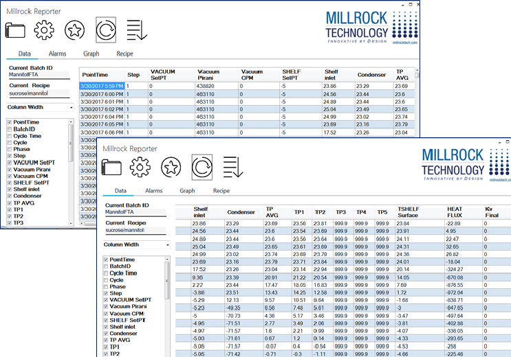 Millrock Reporter freeze dryer batch reporting