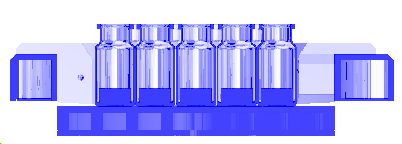 side view of lyosim+vials+blocks+shelf side view of lyosim+vials+blocks+shelf