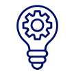 Icon of a light bulb with a gear inside it.